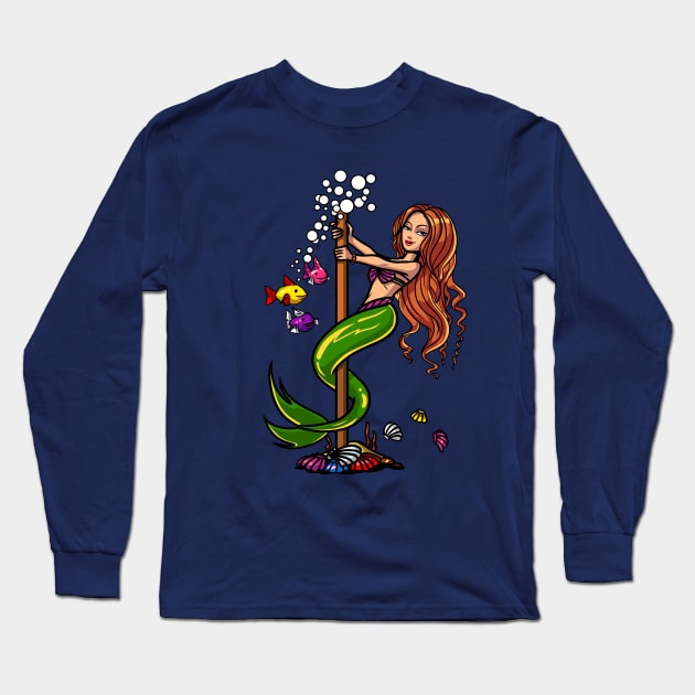 Mermaid Pole Dancing Long Sleeve T-Shirt by underheaven